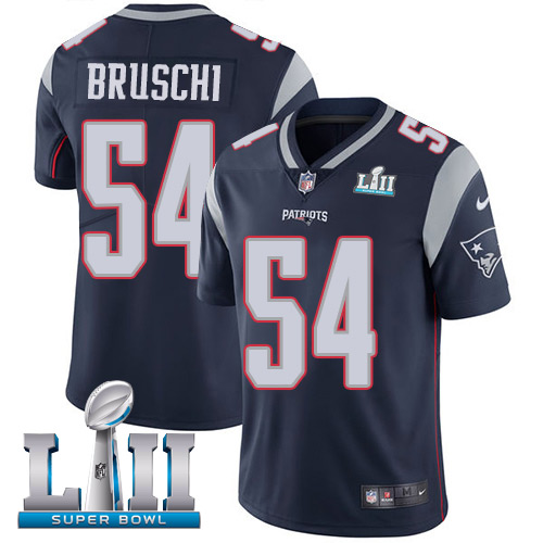 Nike Patriots #54 Tedy Bruschi Navy Blue Team Color Super Bowl LII Men's Stitched NFL Vapor Untouchable Limited Jersey - Click Image to Close